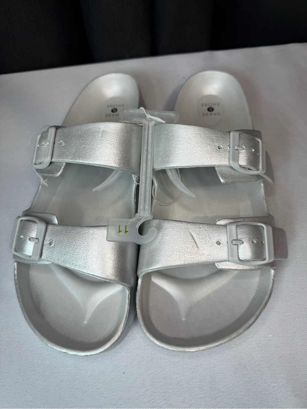 3/$15* Shade & Shore Silver Double-Buckle Slide Sandals Size 11